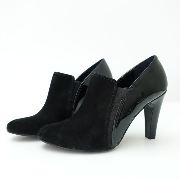 ANTONIO MELANI Shoes - Antonio Melani Black Suede Patent Leather Heel Pump Booties Size 7.5